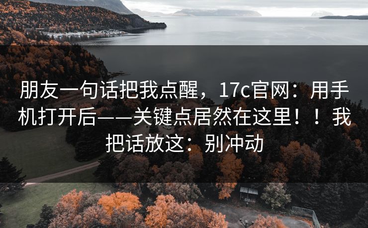 朋友一句话把我点醒,17c官网:用手机打开后——关键点居然在这里!!我把话放这:别冲动